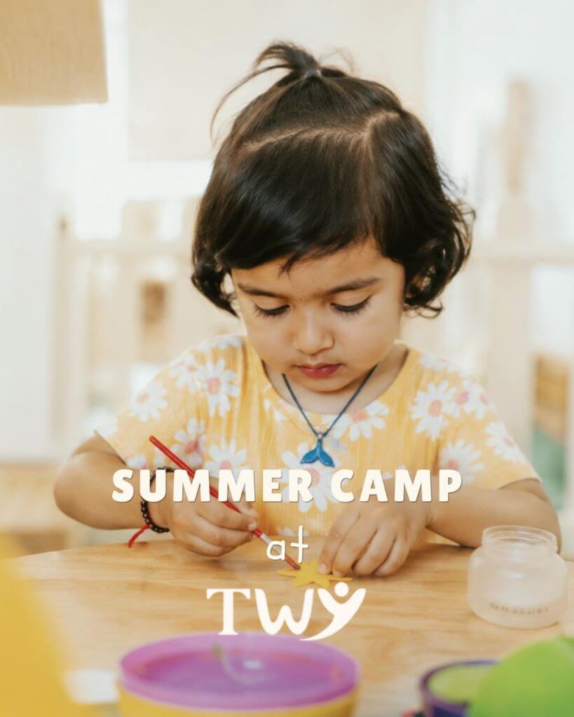 Camp activities: "Toddlers doing hands-on Montessori learning at summer camp in Sector 100 Noida"