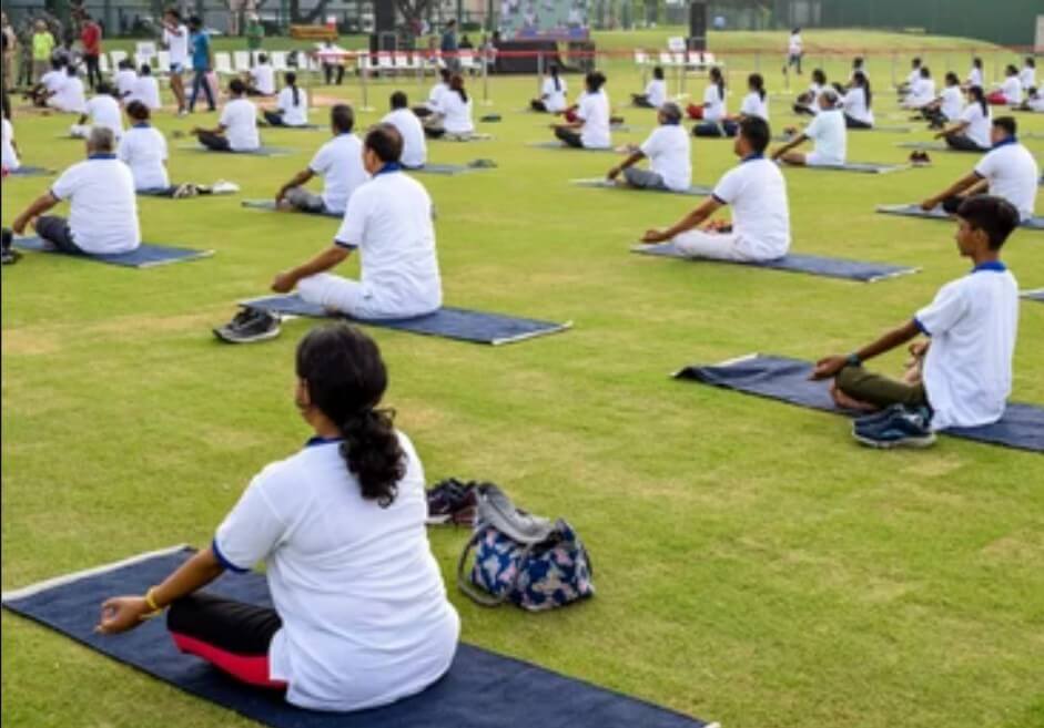Group Yoga in a Park in Noida on the Occasion of International Yoga Day