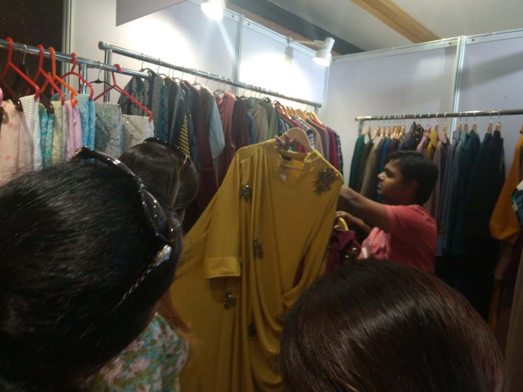 Stalls selling Apparel, dress amterials and Designer wear at Fashion & Lifestyle Exhibition for Teej-Rakhi in Noida